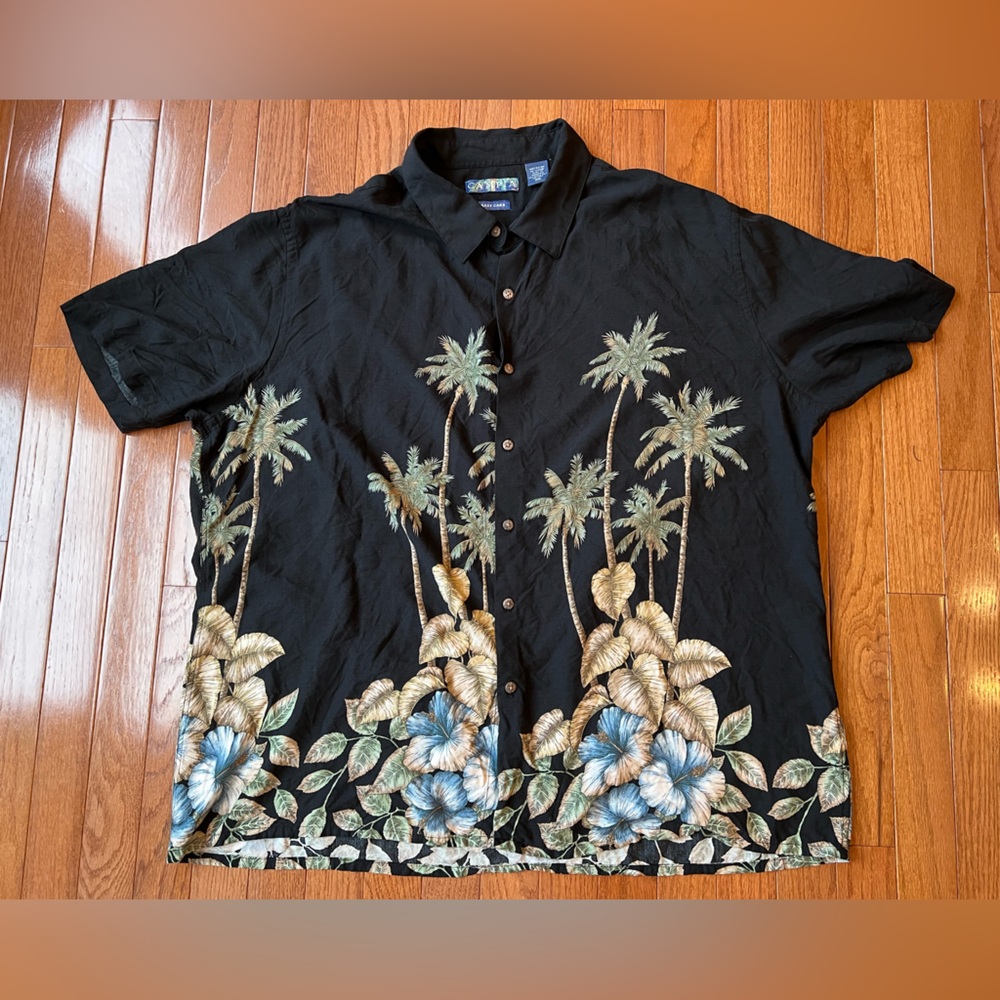 Campia Men’s Black Floral Palm Tree Short Sleeve Shirt XXL